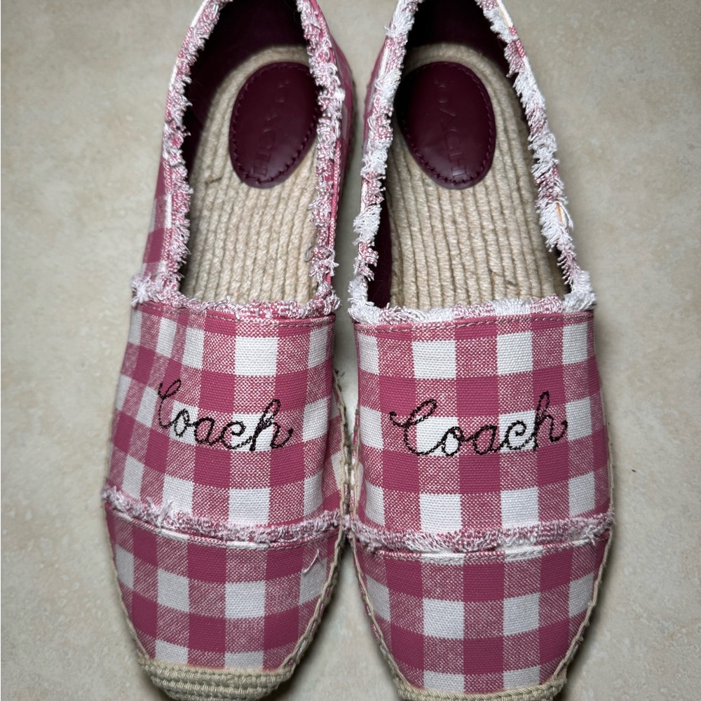 Coach Celina Pink/White Espadrilles with Vintage Gingham Charm Sz-9.5B NWOB